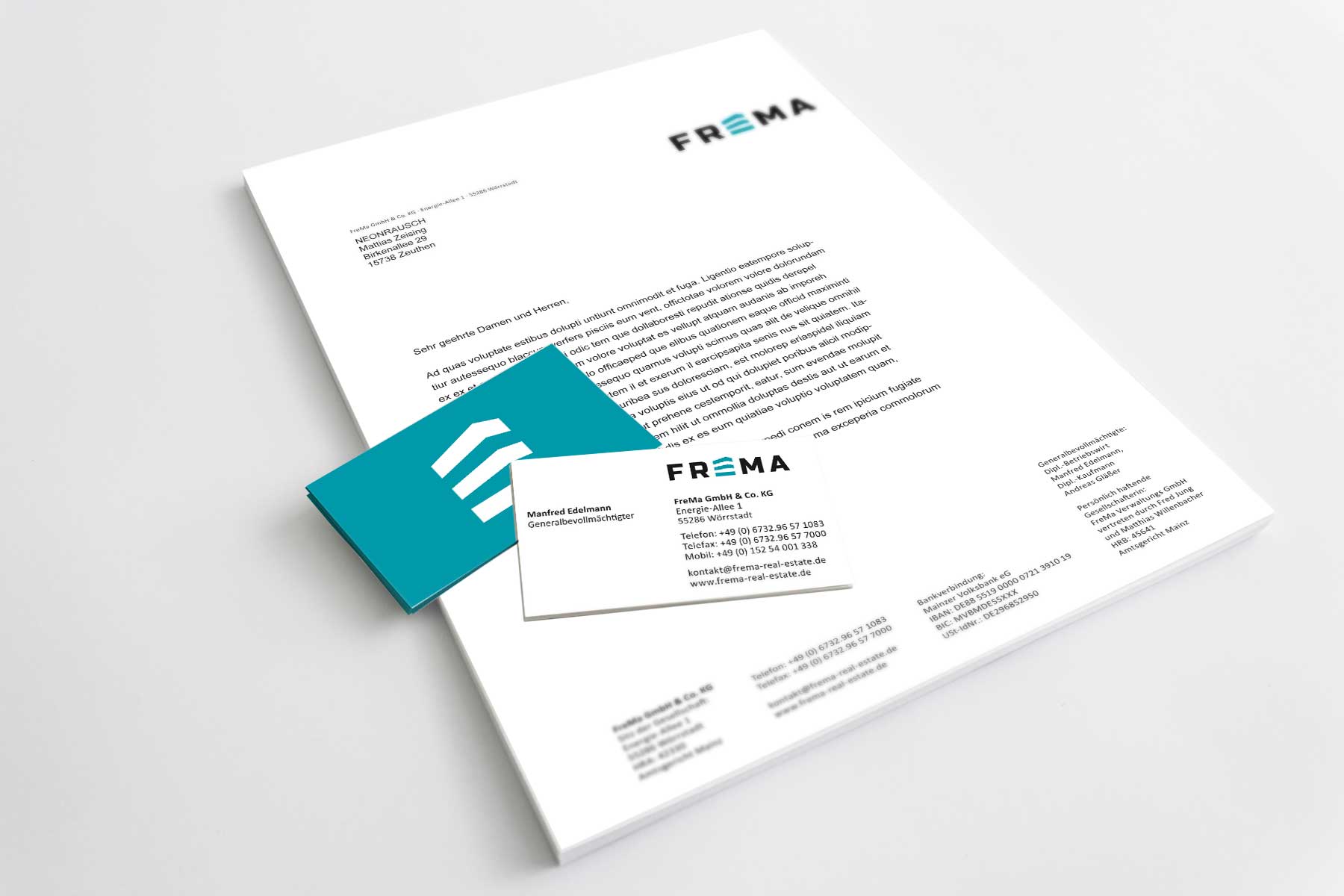 FREMA Logo, Briefbogen und Visitenkarte